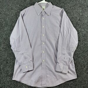 Brooks Brother Regent Fit Non-Iron Shirt 16.5 33 Purple Micro-Houndstooth Cotton